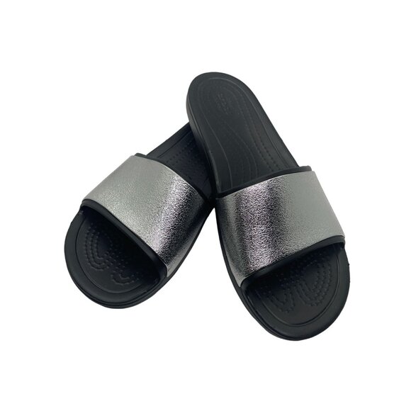 CROCS Shoes - Crocs Black Rubber with Glitter Straps Slides